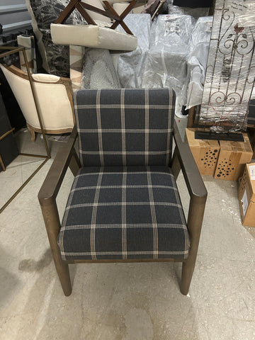 Blue wooden and plaid chair