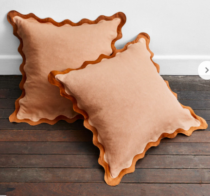 Orange linen scalloped pillow case set of two