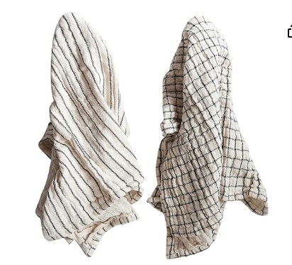 28"L x 18"W cotton tea towels black and white stripes
