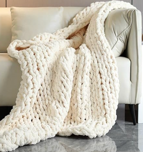 Cream Chunky Knit Throw Blanket