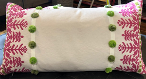 Custom Pink and White Pillow with Green Trim