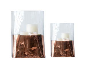copper and glass candle holders