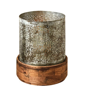 Metal Hurricane with Mango Wood Base