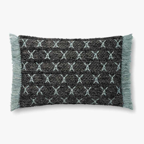 Charcoal and Blue Embroidered Pillow